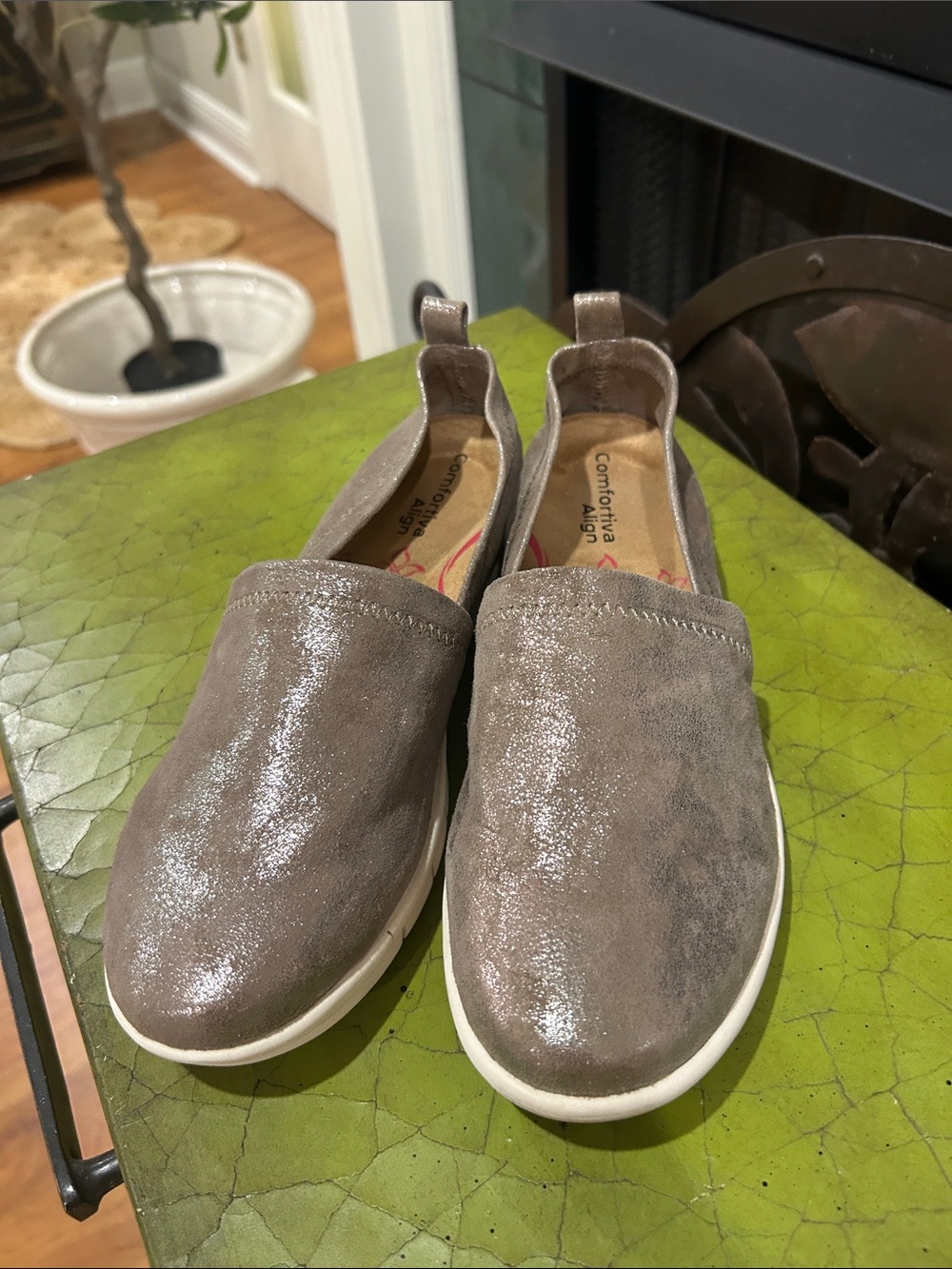 Comfortiva Shimmery Taupe Slip-On Loafers